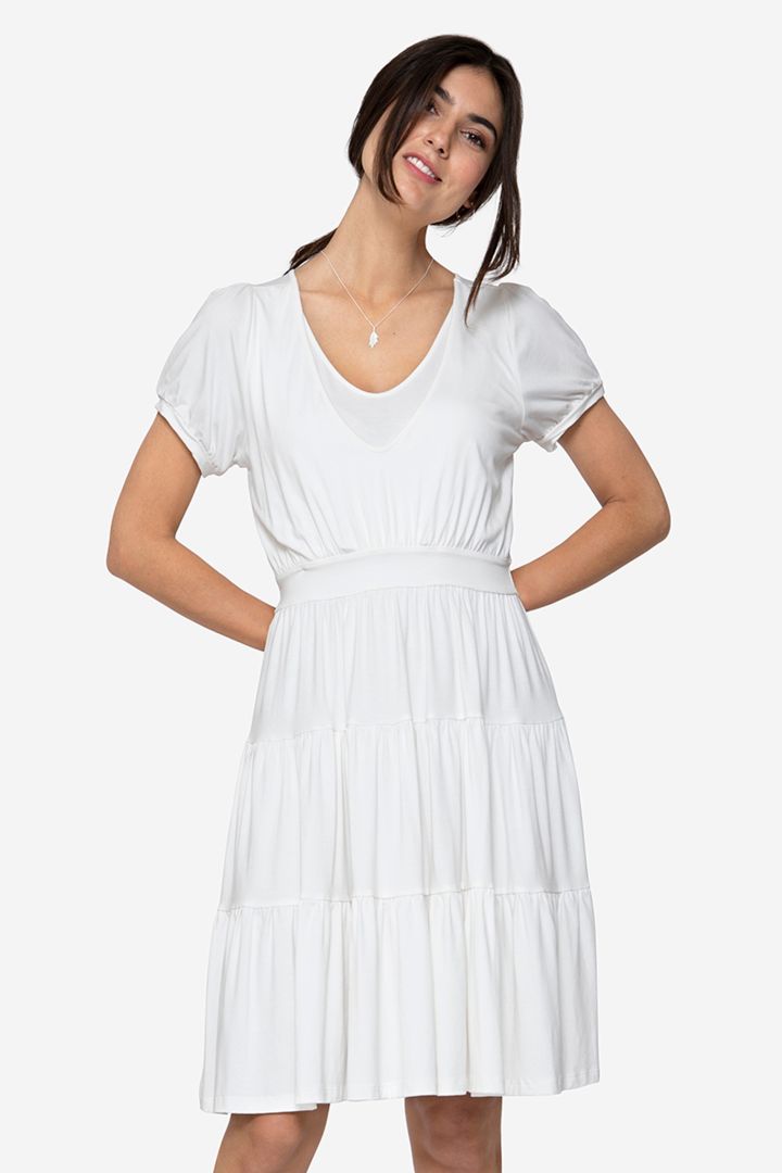 Organic Maternity and Nursing Dress with Flounces white