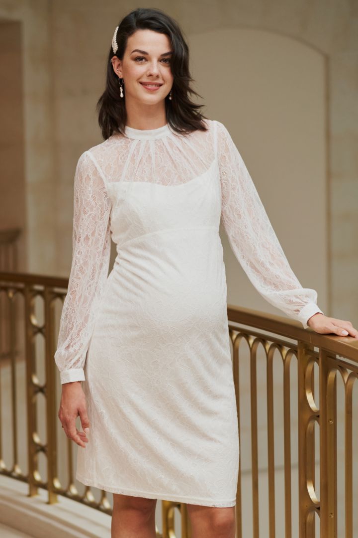 Figure-hugging Maternity Wedding Dress with Stand-up Collar