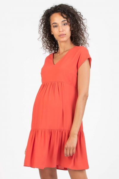 Maternity Dress with Flounce Hem red