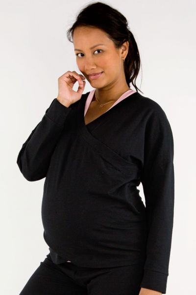 Cross-Over Maternity and Nursing Pyjama Shirt black