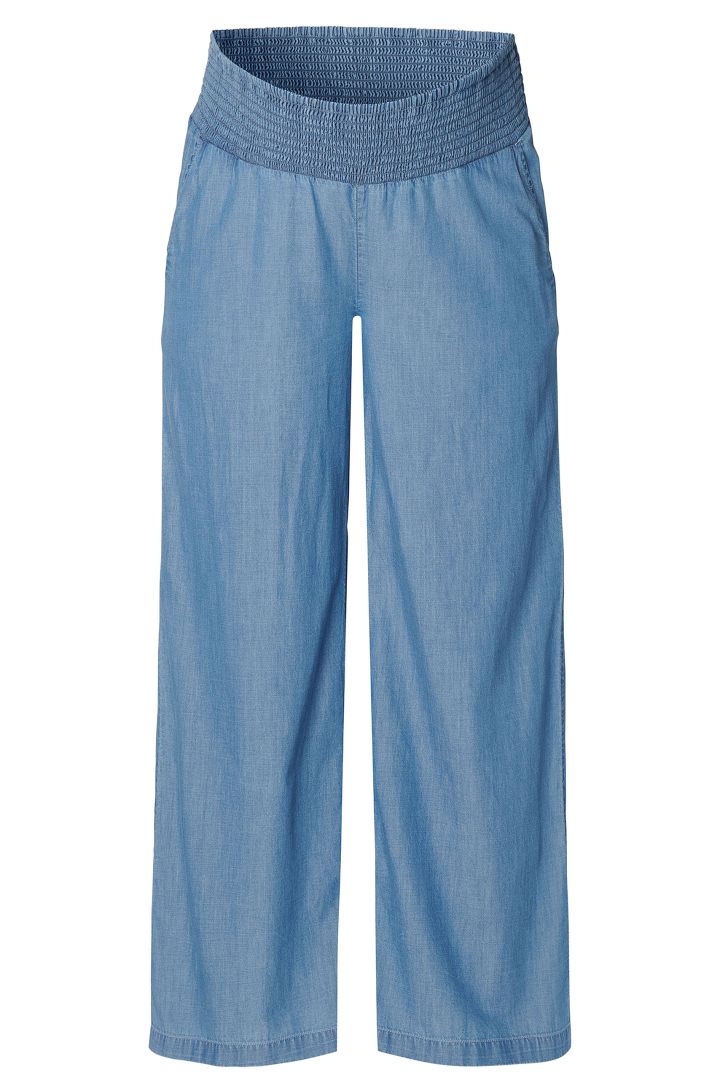 Chambray Maternity Trousers with a Smocked Waistband