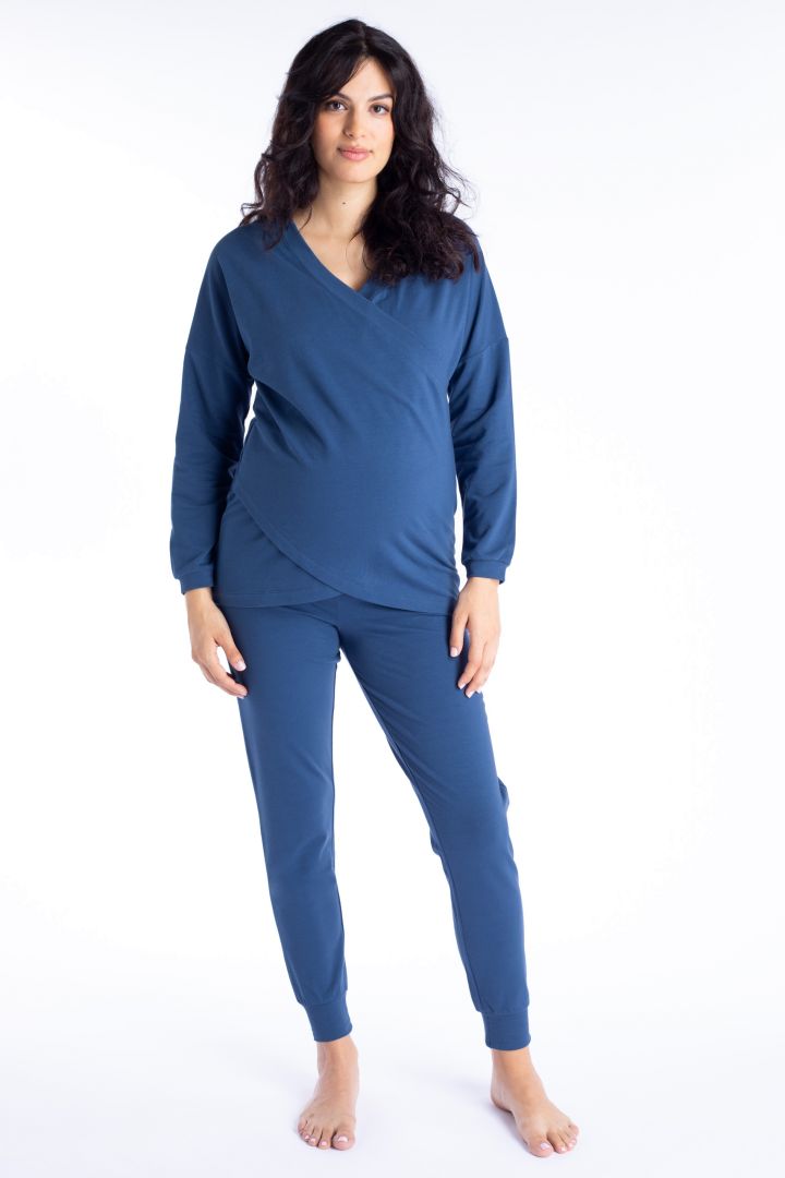 Organic Lounge- und Pyjama Umstandsshirt blau