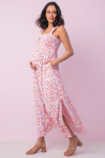 Maxi Maternity Dress with Smocked Top