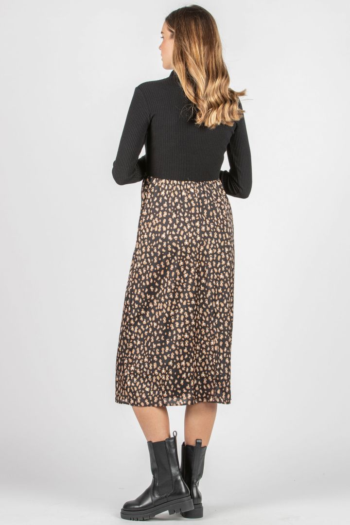 Maternity Dress with Rib Knit Top and Leo Print