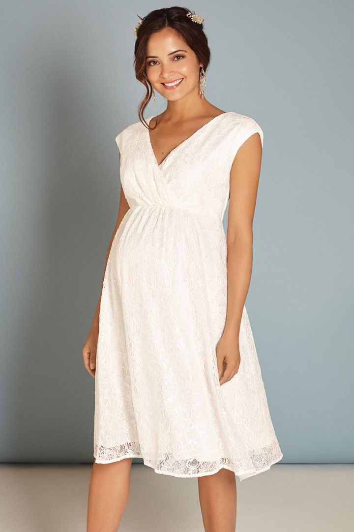 Lace Maternity Wedding Dress with Cache Coeur Neckline