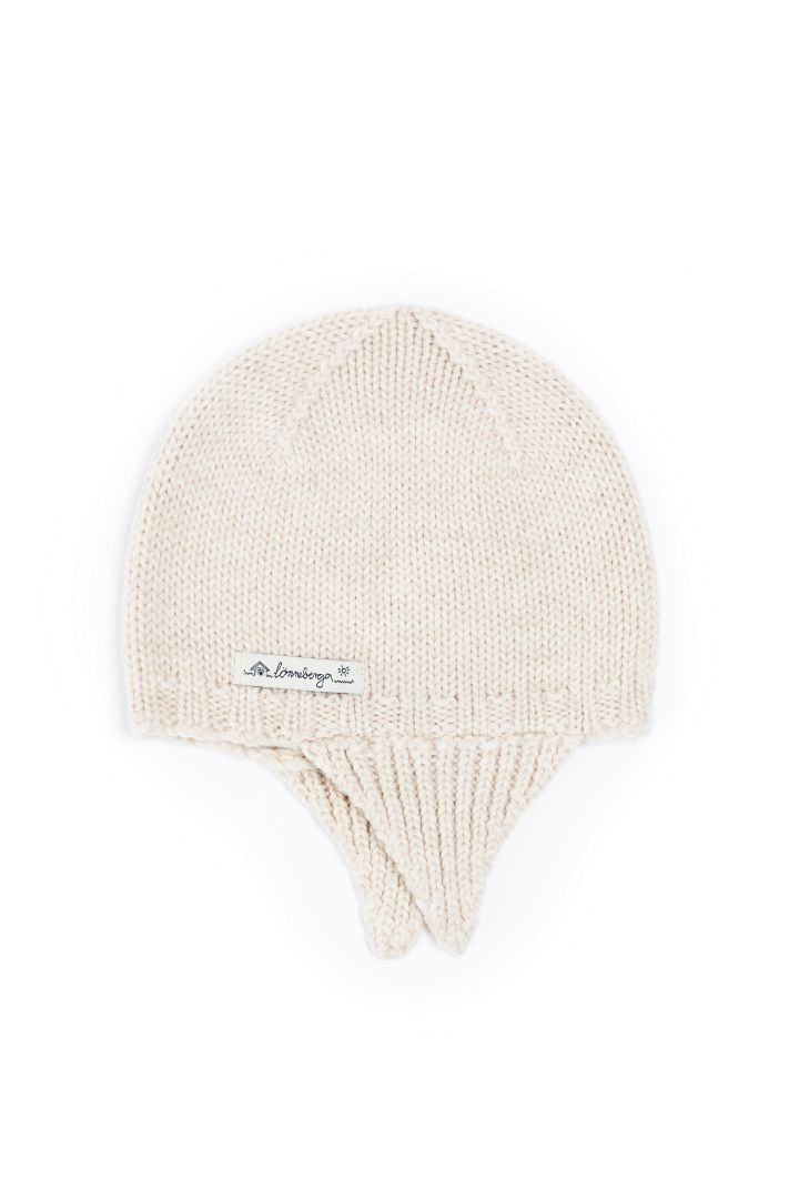 Knitted Hat with Earflaps in Merino Wool offwhite