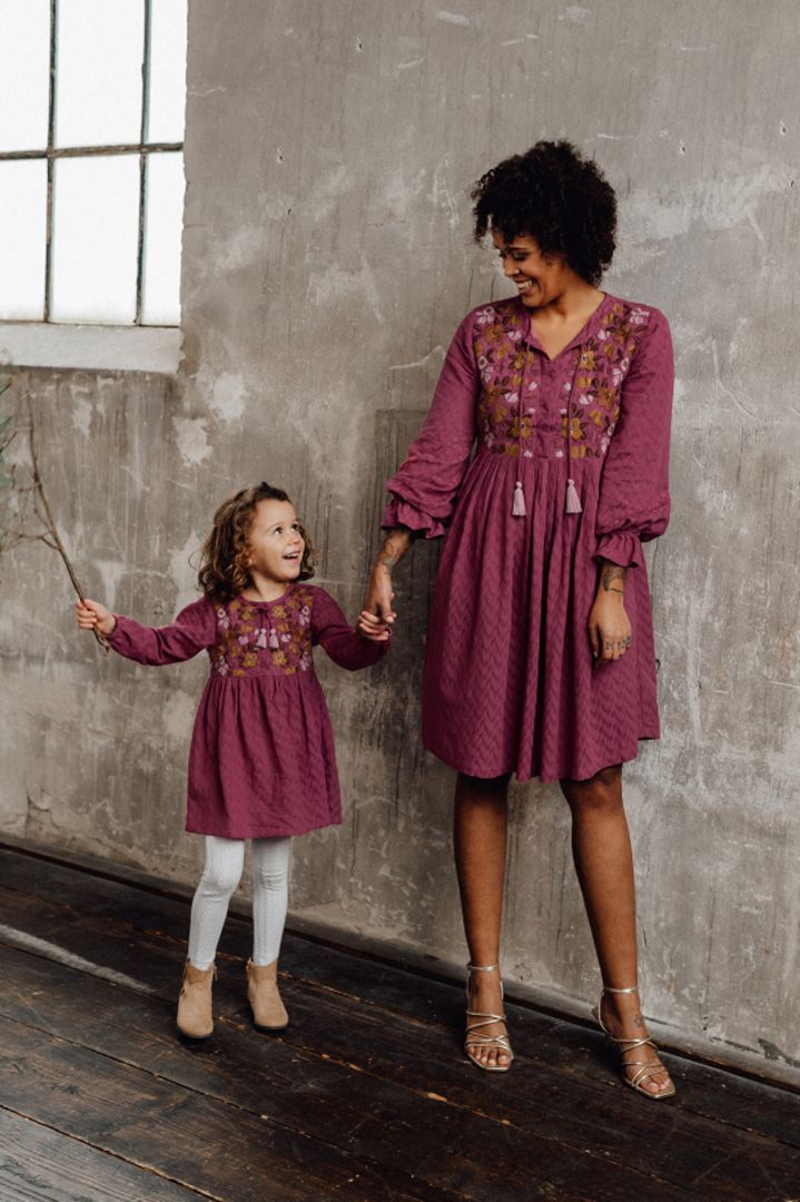Mini Me Dress with Floral Embroidery and Tassels