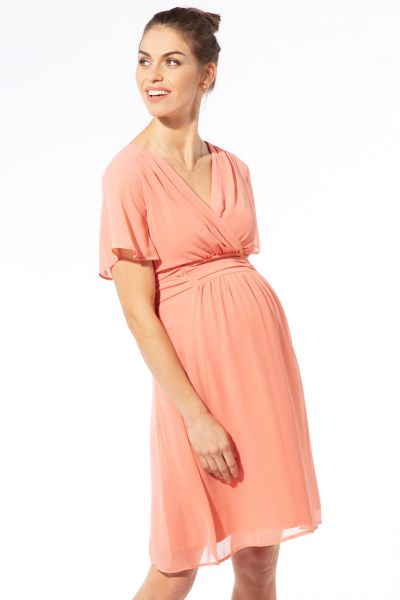 Chiffon Maternity Dress with Cache-Coeur Peach
