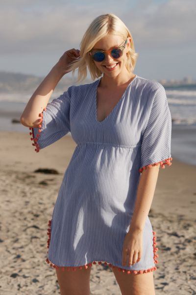 Maternity Caftan with Pompoms