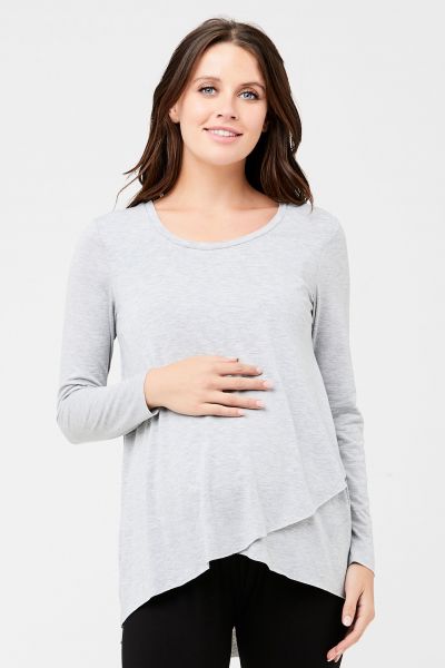 Cross-Over Maternity and Nursing Long-Sleeve Shirt grey