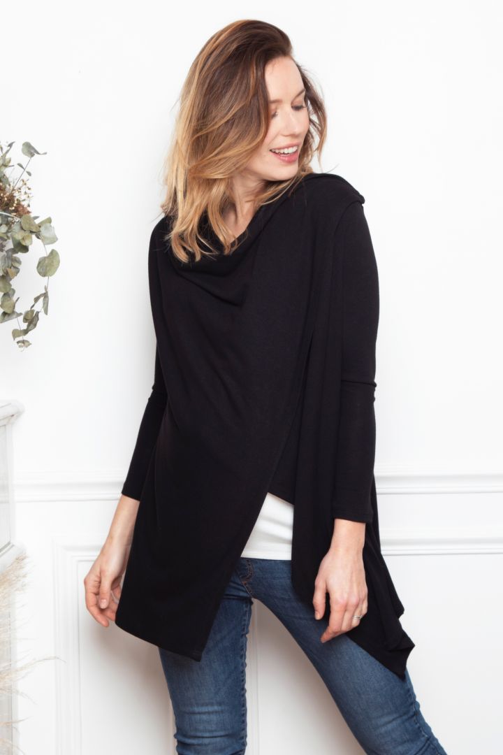 Maternity and Nursing Cardigan with Scarf Fronts black