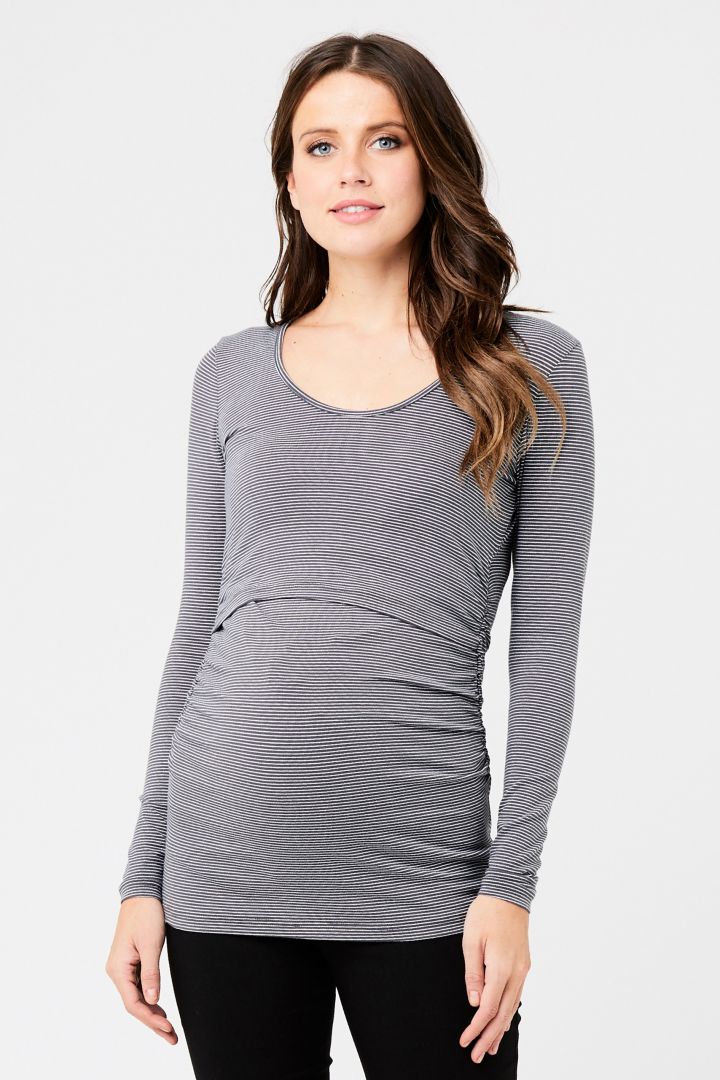 Mini Stripe Maternity and Nursing Long-Sleeve Shirt white/black