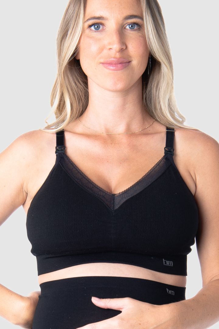 Seamless Full Cup Nursing Bra with Lace Black