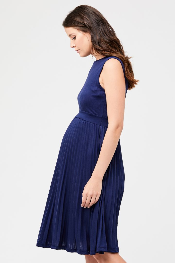 Maternity Pleated Dress blue