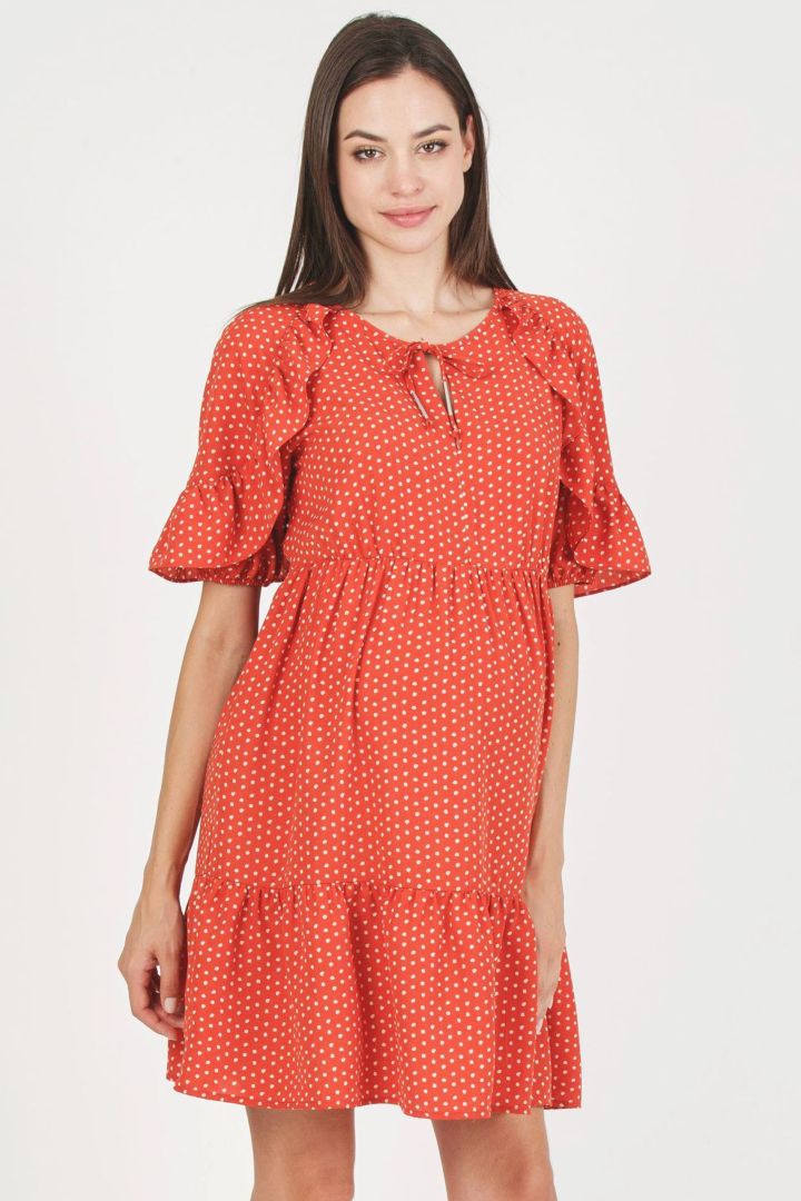 Maternity and Nursing Blouse with Polka Dots rust