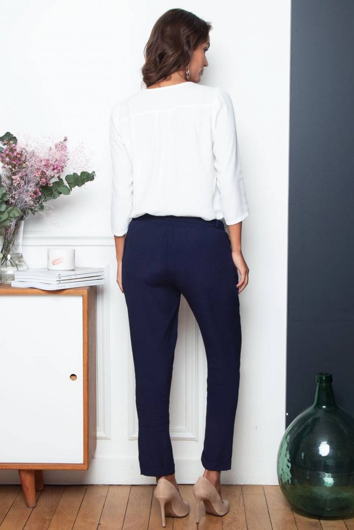 Maternity Trousers with Tie Belt blue