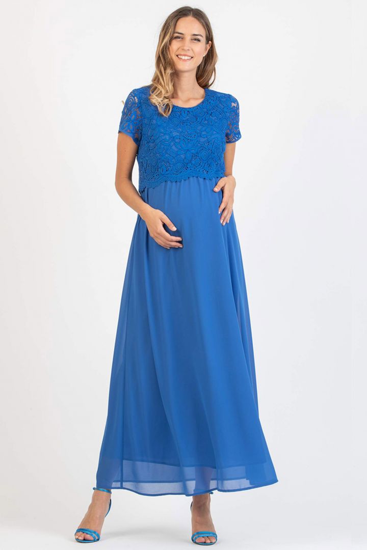 Long Maternity and Nursing Dress with Lace Top