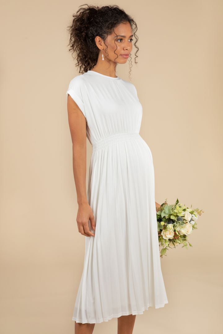 Midi Maternity Wedding Dress with Pleats