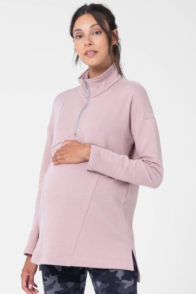 Maternity and Nursing Sweater with Zip Detail pink