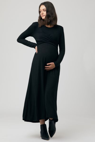 Long Maternity and Nursing Dress with Knot Detail