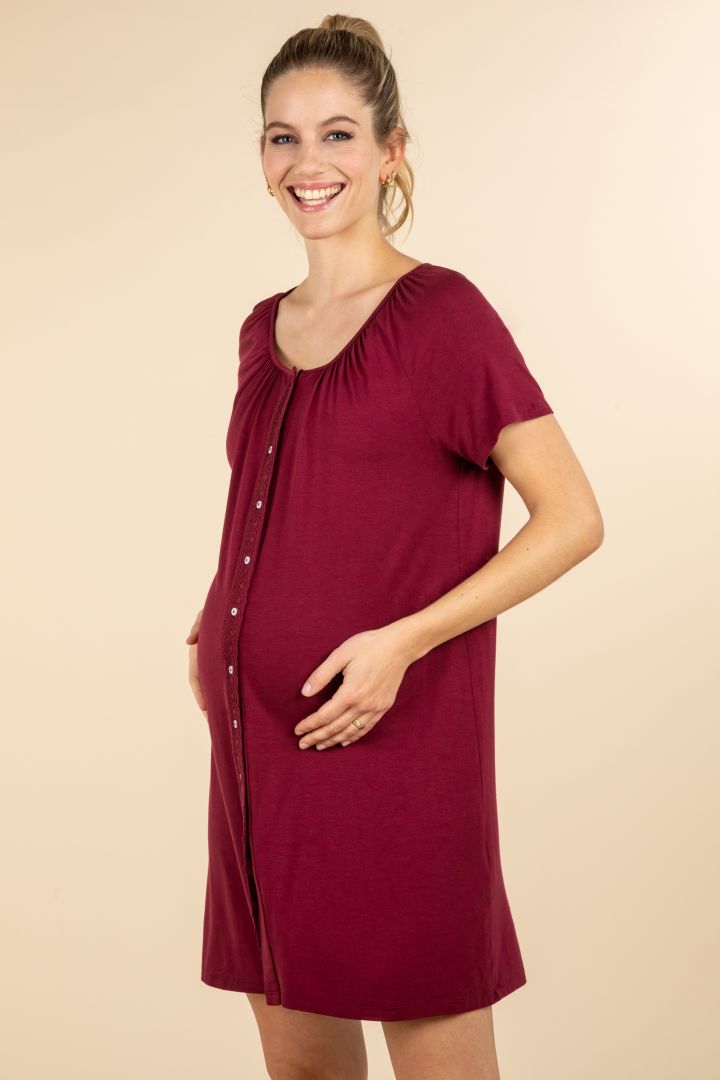 Eco Viscose Maternity and Nursing Nightdress with buttons bordeaux