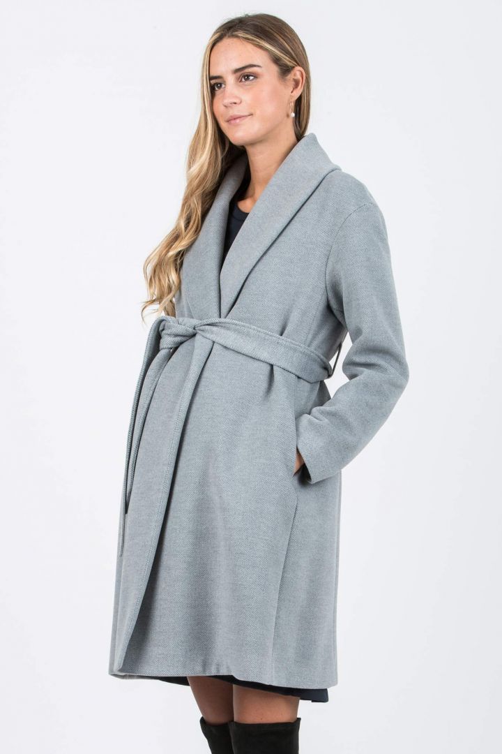 Maternity Coat with Shawl Collar light grey
