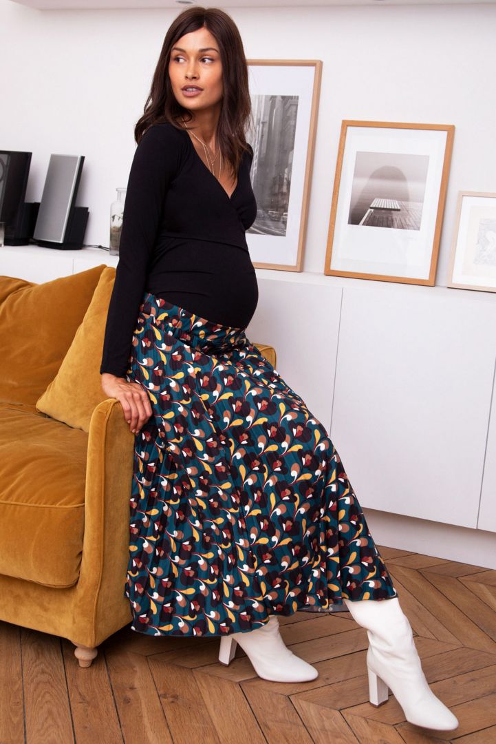 Maternity Pleated Skirt with Elastic Waist