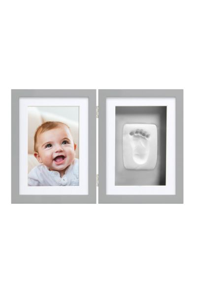Stand-Bilderrahmen mit Baby Abdruckset, grauer Hintergrund