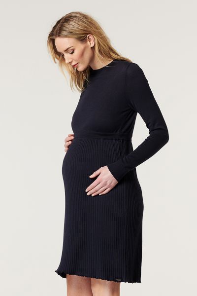 Organic Maternity Dress with Ribbed Skirt night sky blue