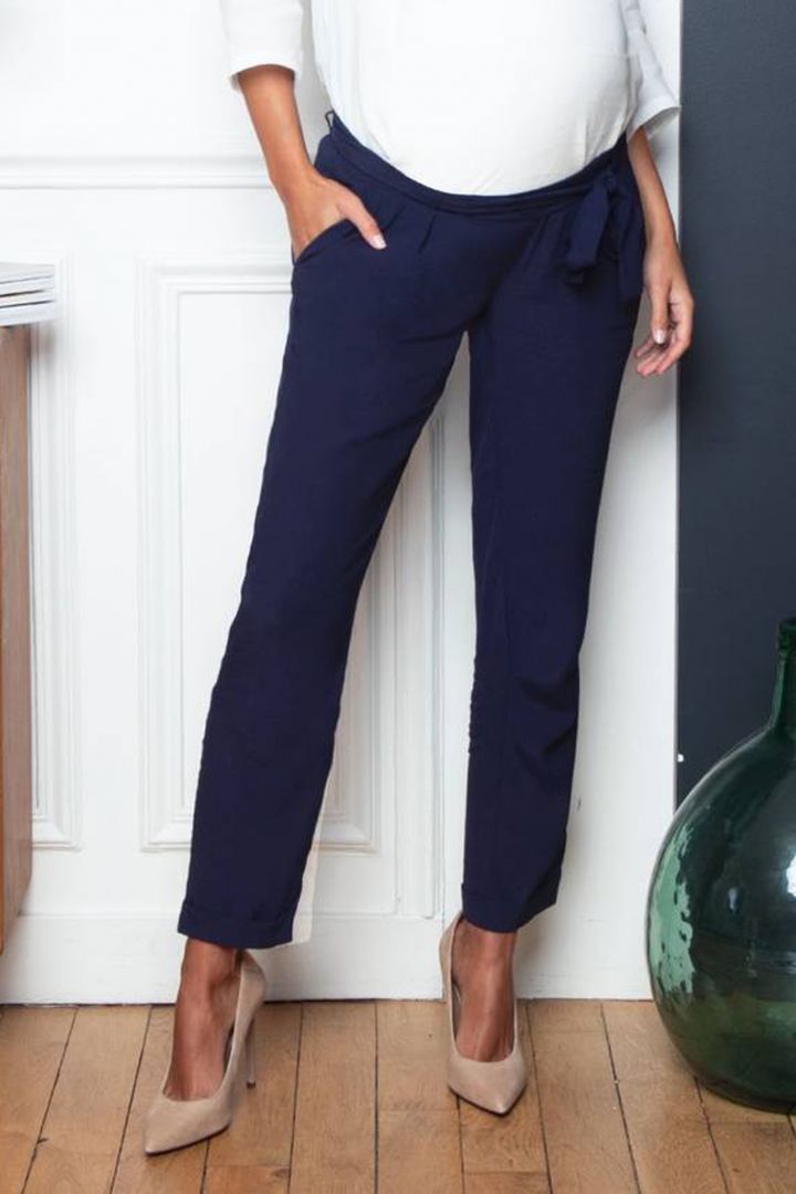 Maternity Trousers with Tie Belt blue