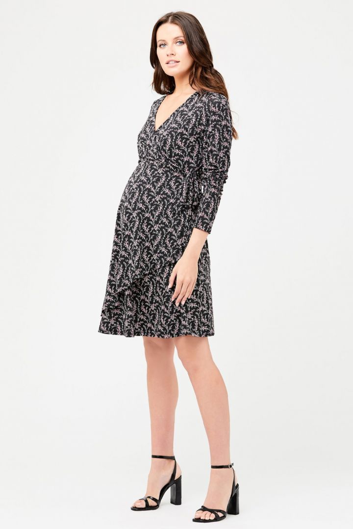 Maternity and Nursing Wrap Dress with Floral Print