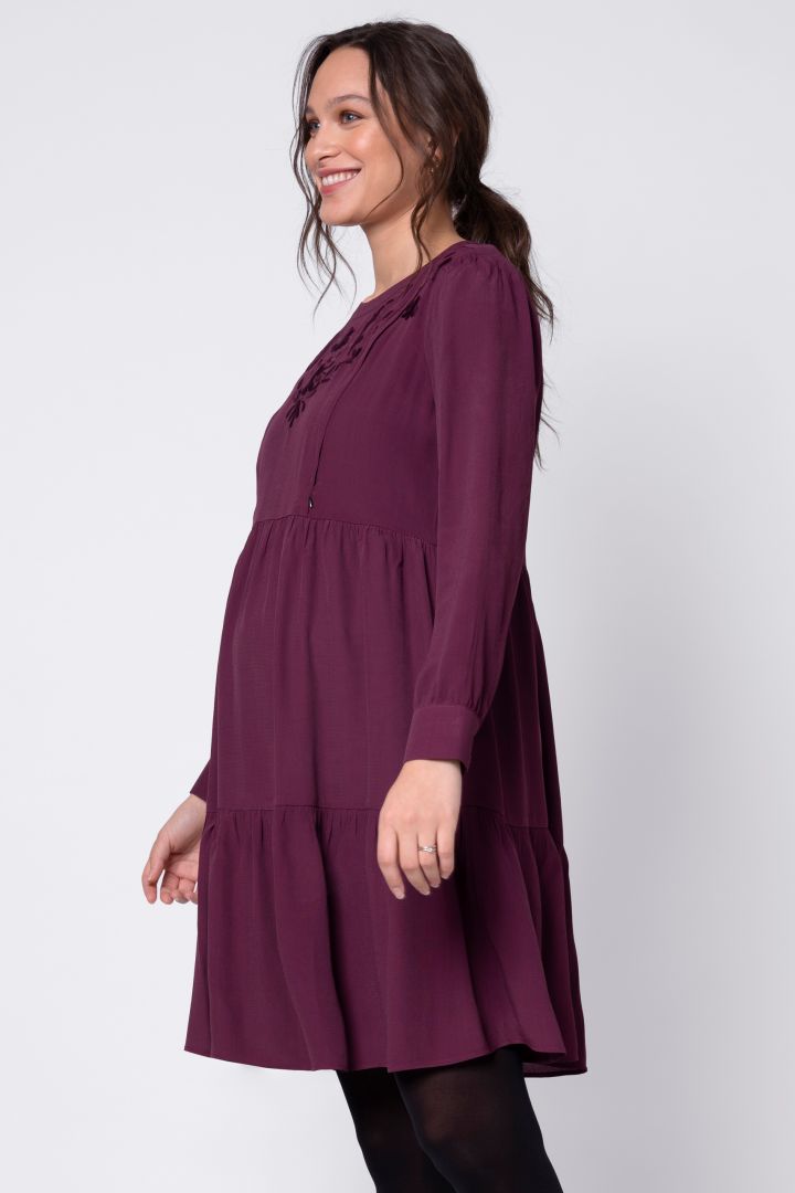 Flounce Maternity and Nursing Dress with Embroidery