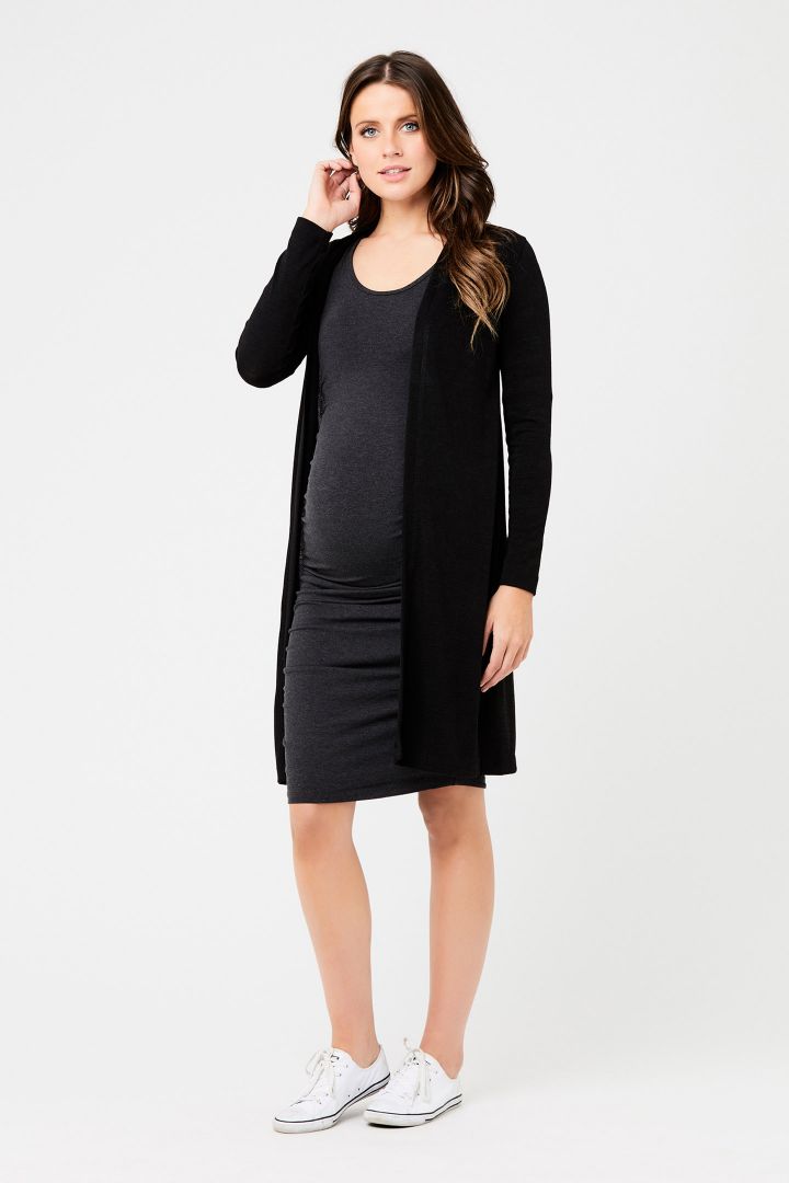Maternity cardigan with side slits in black