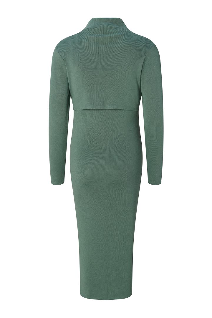 Maternity and Nursing Dress with Stand-up Collar sage