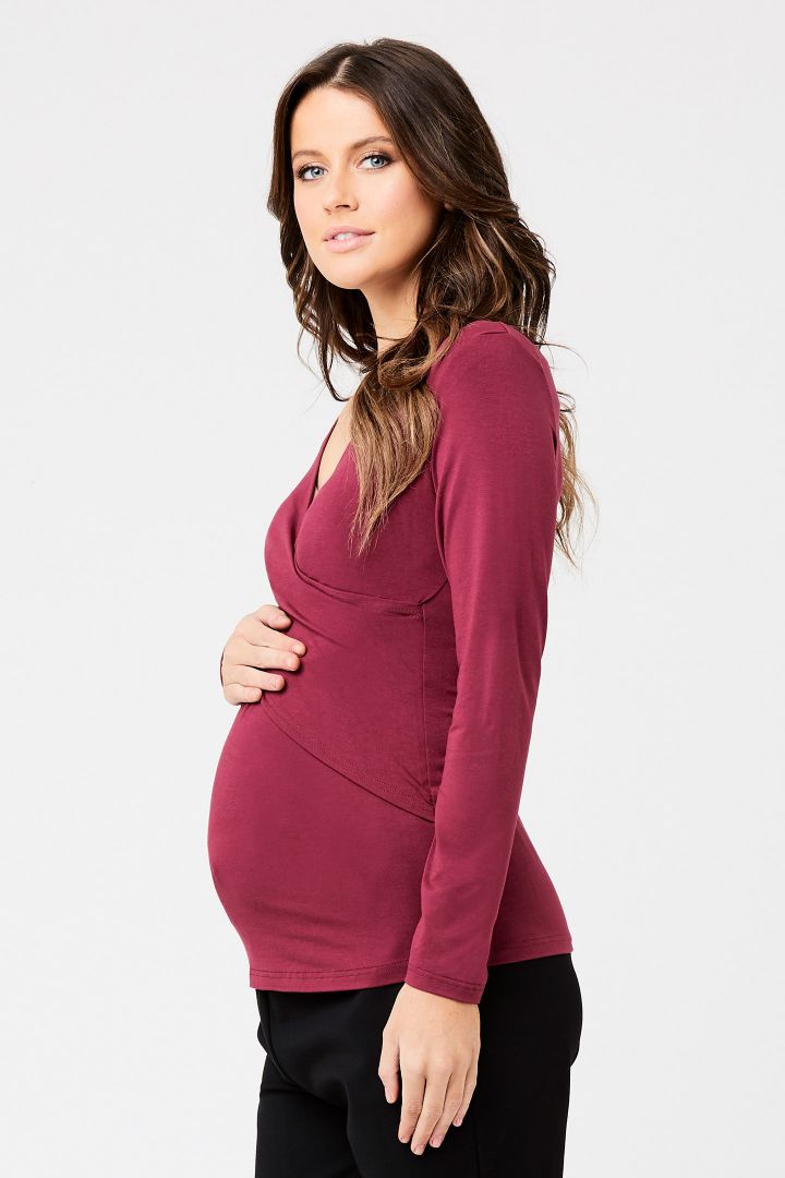Maternity and nursing shirt with cross-over design in red