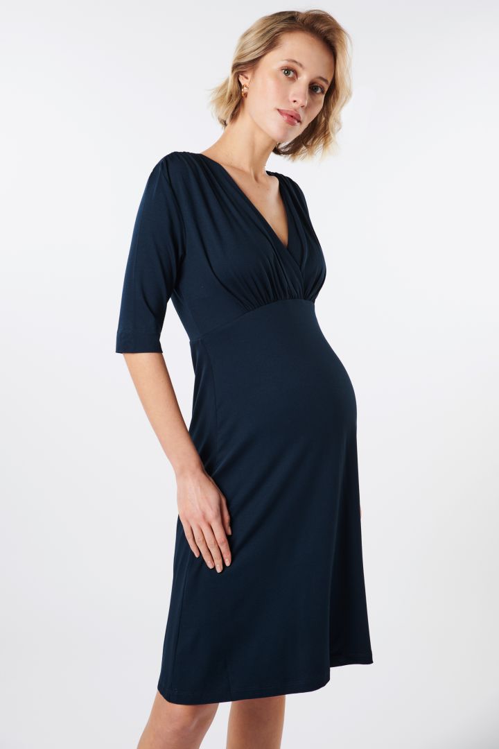 Ecovero Maternity and Nursing Dress with Post Partum Shaping Top navy