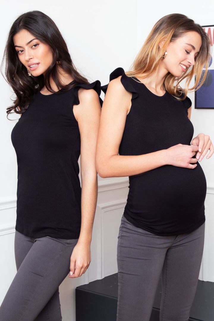 Ecovero Maternity Top with Ruffles black