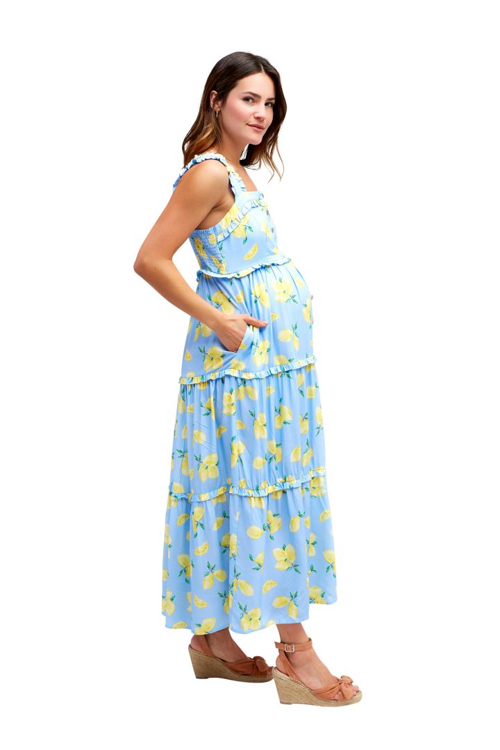 Maternity and Nursing Dress with Ruffles and Lemon Print