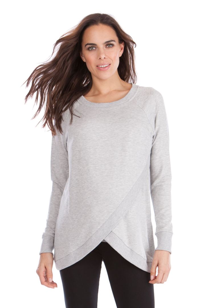 Umstands- und Stillsweater mit Crossover Saum grau