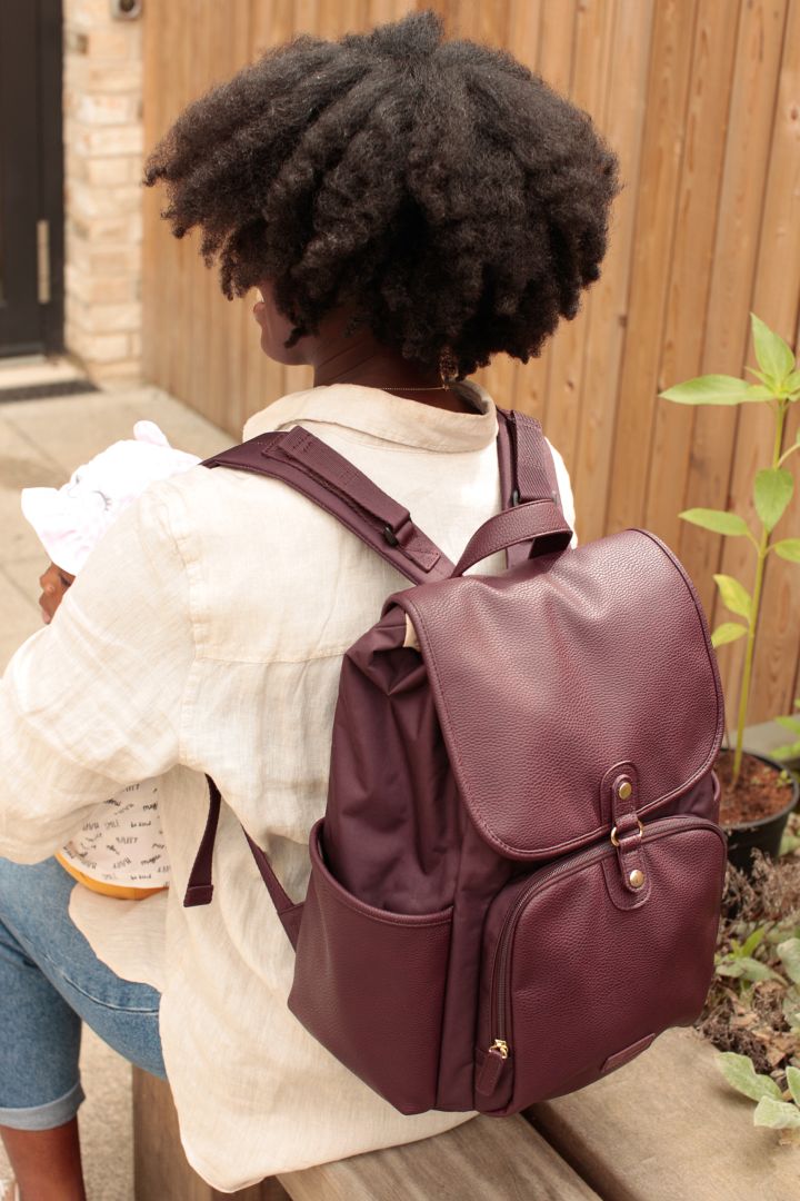 Vegan Leather Changing Backpack bordeaux
