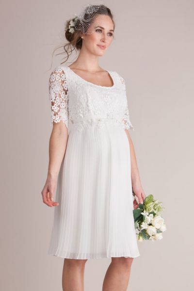 Pleated Maternity and Nursing Wedding Dress with Lace