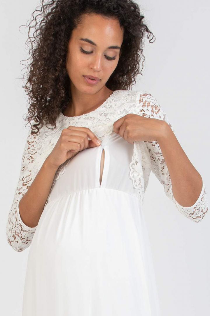 Long Maternity Wedding Dress with Nursing Opening and Lace