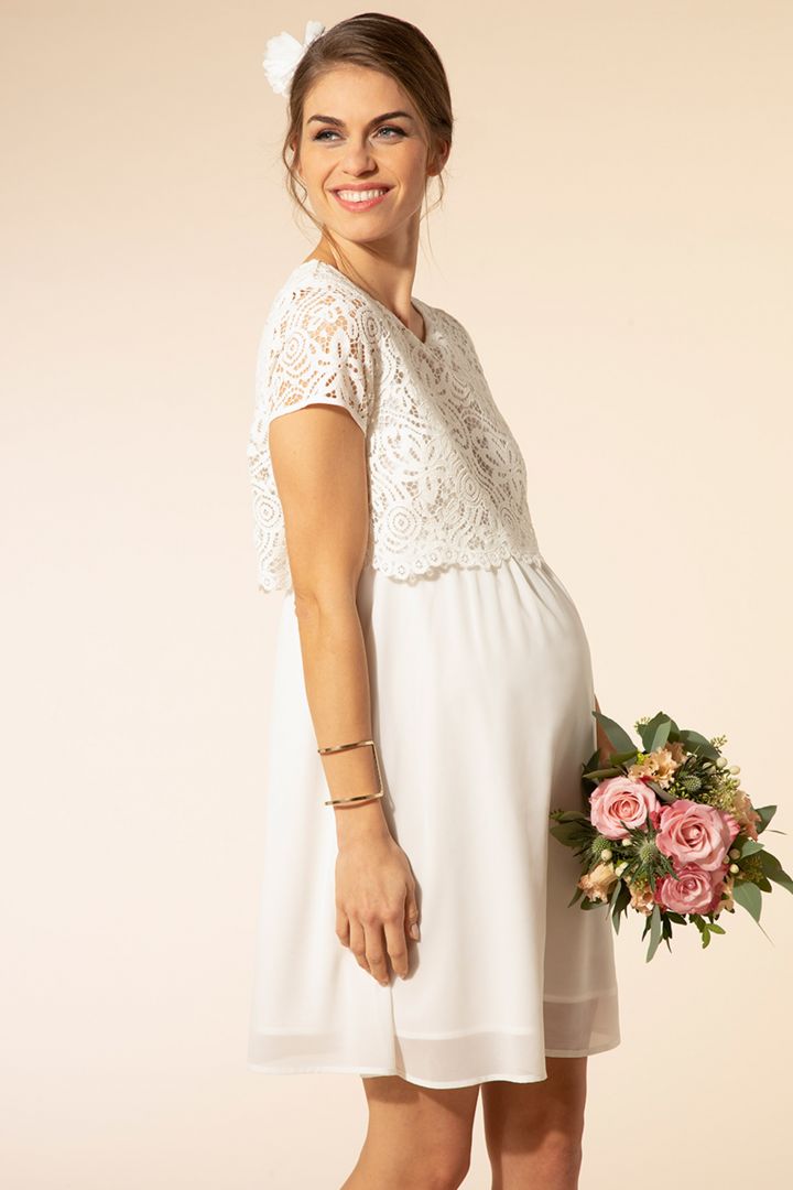 Maternity and Nursing Wedding Dress with Lace Bodice