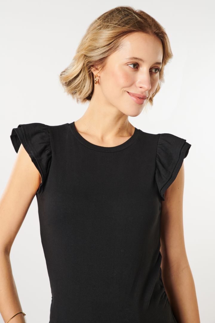 Organic Maternity Top with Ruffle Sleeves black