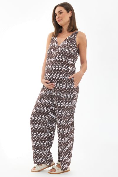 Boho Maternity and Nursing Jumpsuit with Tie Belt
