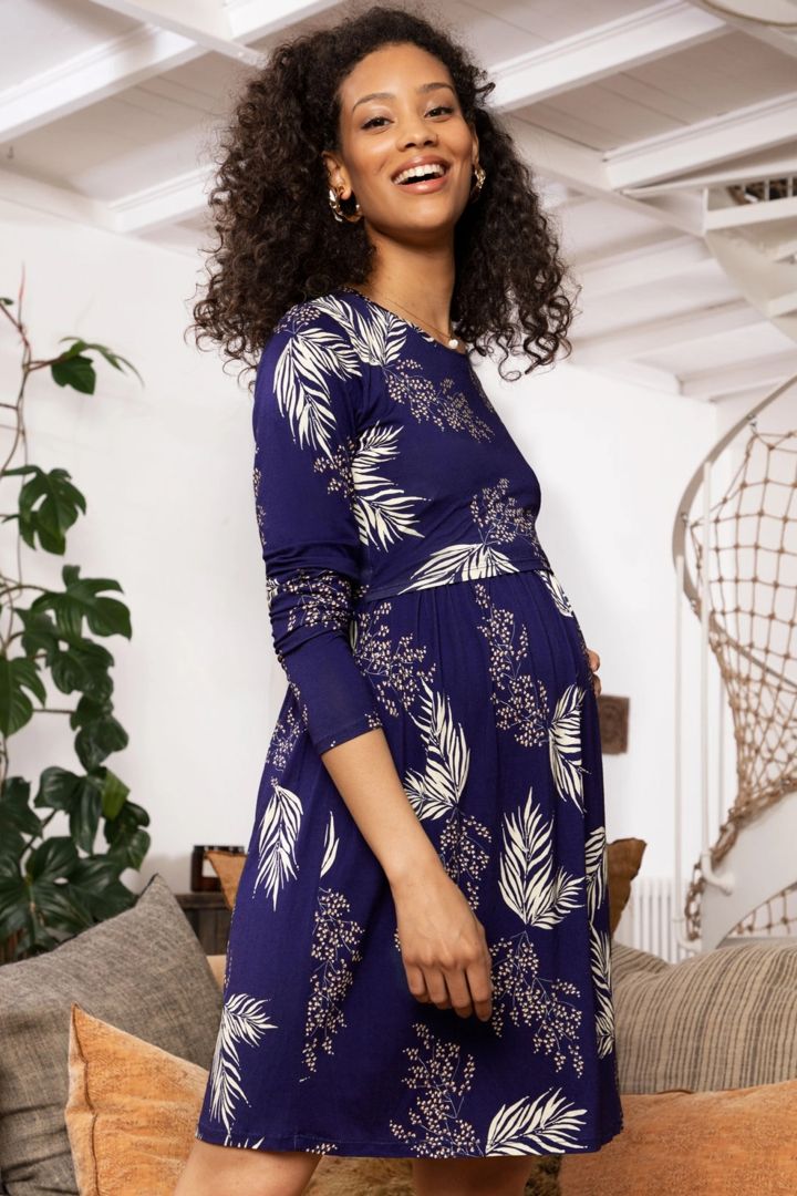Maternity and Nursing Dress with Leaf Print