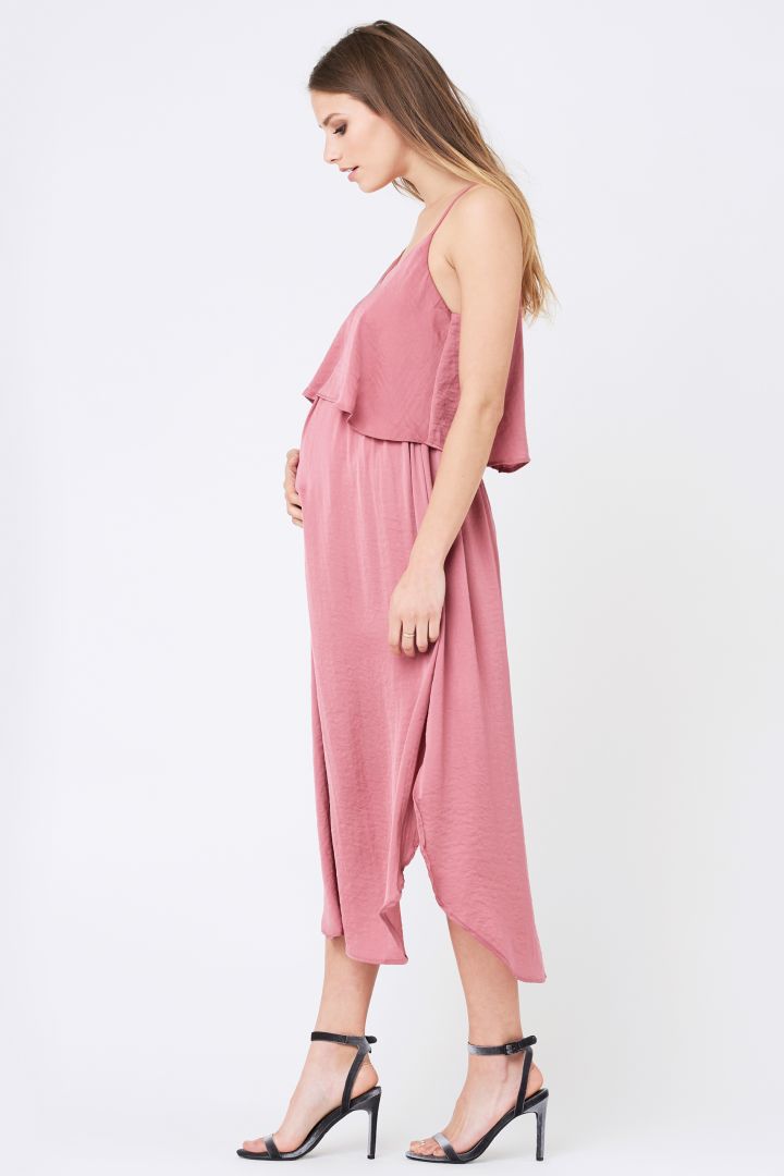 Double-Layered Maternity and Nursing Dress with Spaghetti Straps, pink