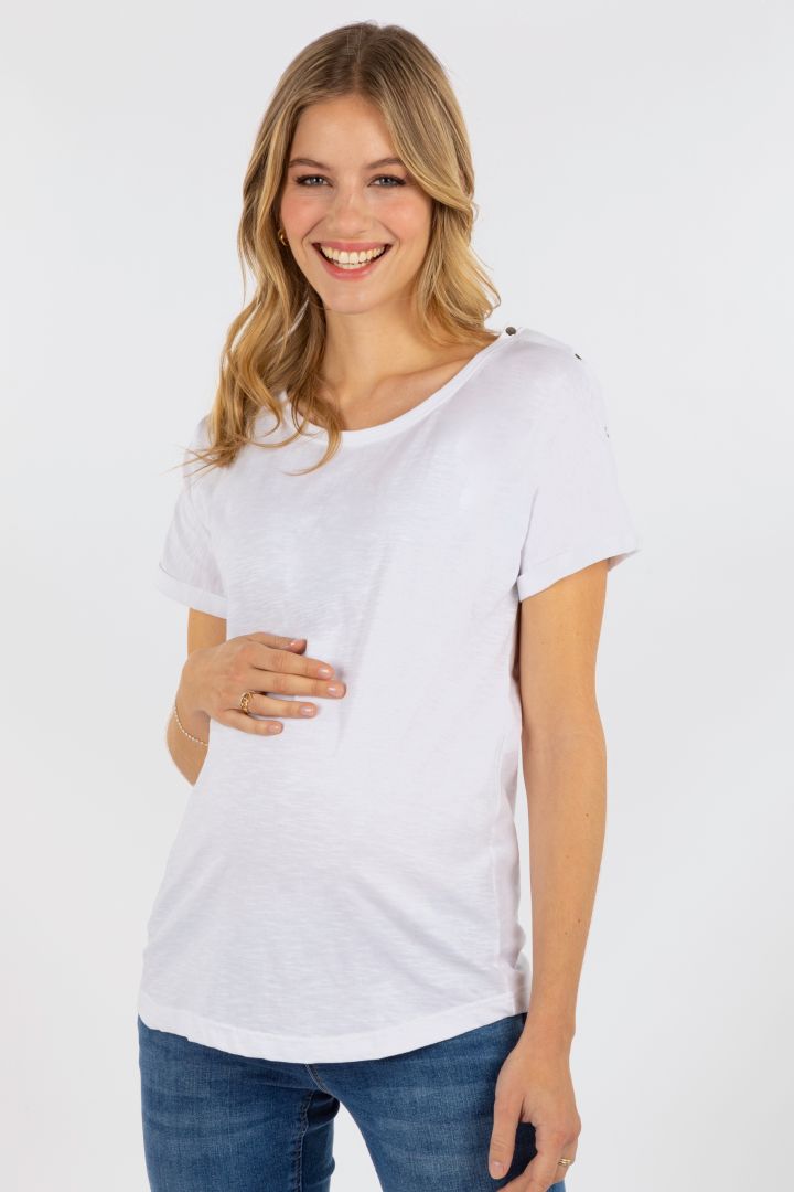 Organic Relaxed Maternity Shirt with Nursing Opening white