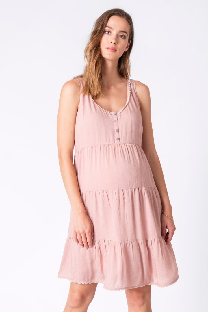 Maternity and Nursing Dress with Pompom Trim pink