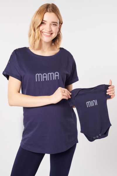 MAMA & MINI Organic Partnerlook T-Shirt & Onesie Set navy